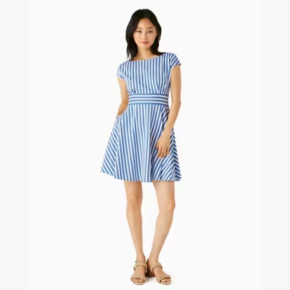 Kate Spade Basket Stripe Ponte Fiorella Dress Nautical Vacation Preppy M